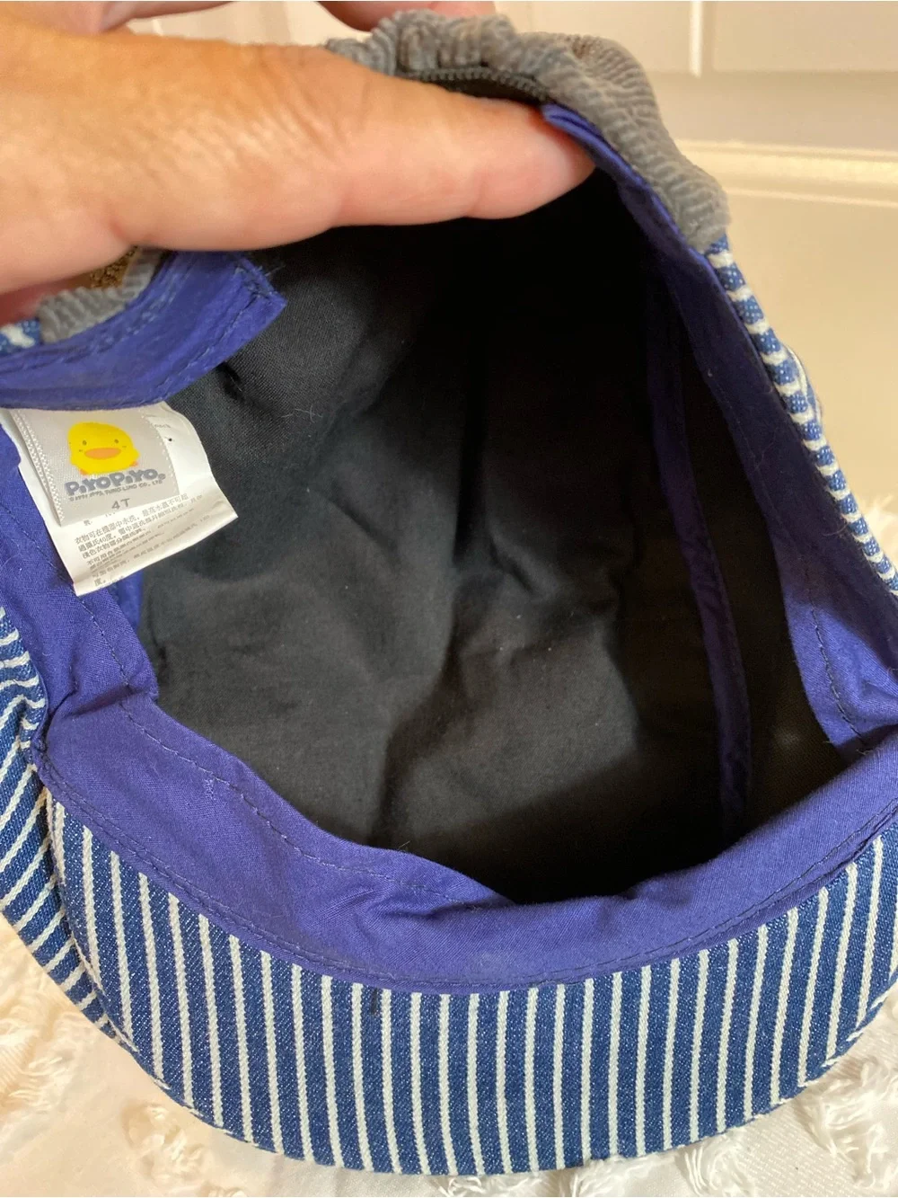 Like New!  Gymboree Gray and Navy Striped Duck Patch Kids Cap
